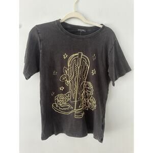 Zutter Shirt Womens S Black Cowboy Boot Country Casual Western Distressed